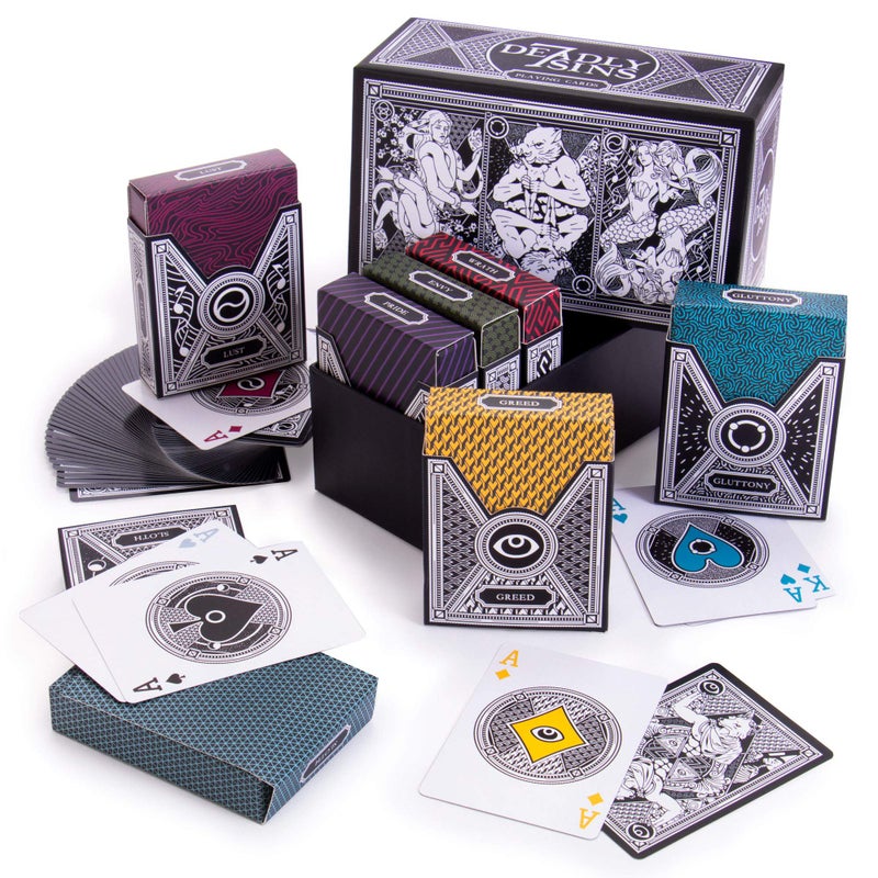 Brybelly 7 Deadly Sins Playing Cards - Seven Premium Themed Decks - Dante's Inferno, The Divine Comedy - Unique, Hand-Illustrated, 300gsm Black Core Stock, Poker Size, Standard Index - Party Games & Cardistry - Image 1